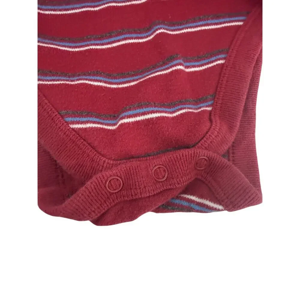 Vintage Children's Place Long Sleeve Bodysuit Red Blue Stripes Cotton 3T